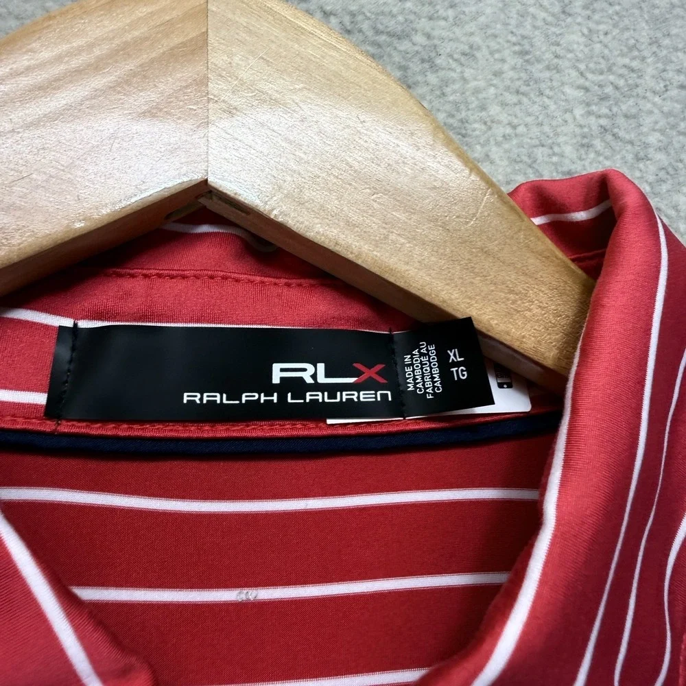 Ralph Lauren Mens Polo Shirt Red White Striped Classic Fit Golf Performance XL